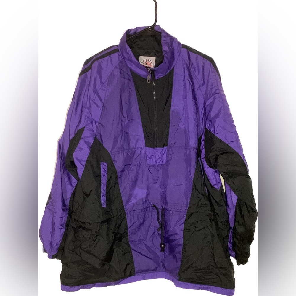 90s Purple and Black Half-zip Windbreaker, XL - Active Club